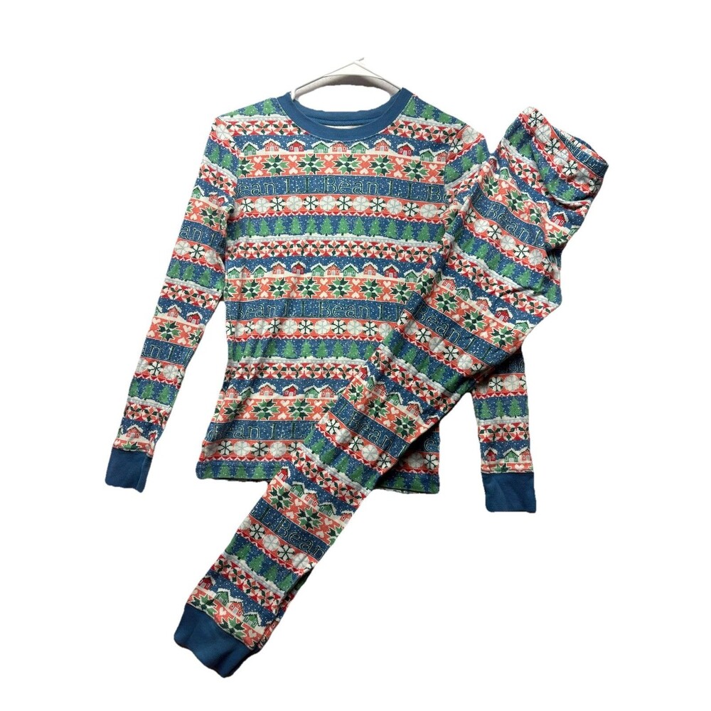 LL Bean Kids' Girls Boys Organic Cotton Christmas Fitted Pajamas Size 16